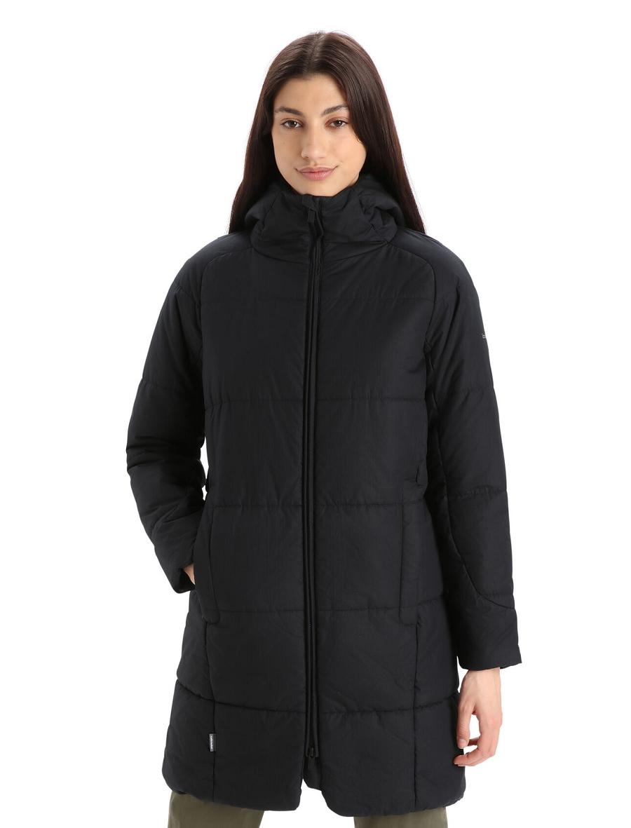 Black Women\'s Icebreaker MerinoLoft™ Collingwood II 3Q Hooded Jackets | USA 1656BEXC